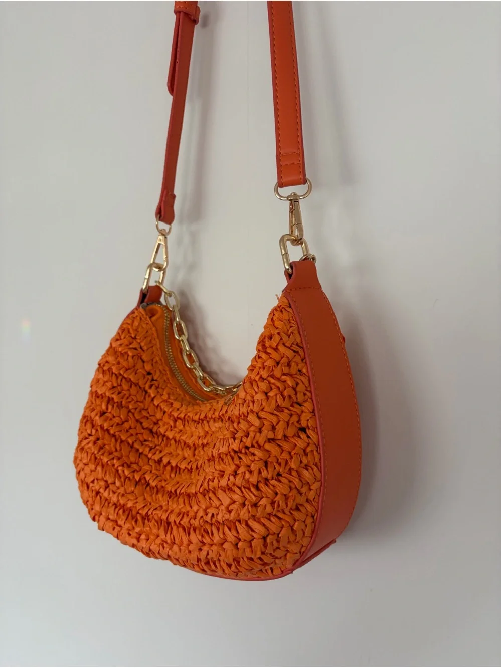 URBAN Orange Woven crossbody Shoulder Bag with Gold Hardware